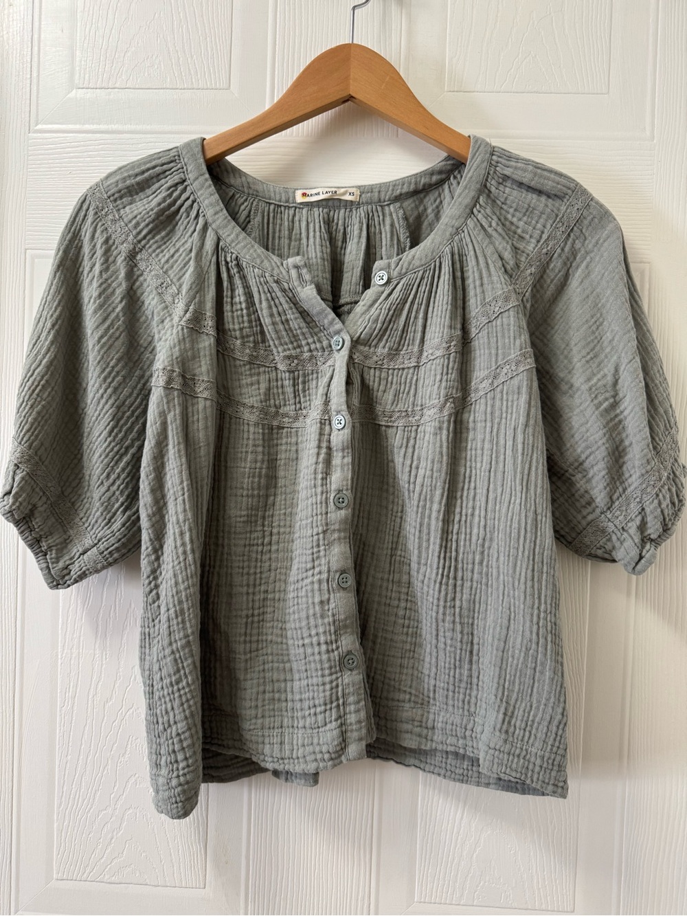Marine Layer Button-Front Gauze Blouse - Gray
